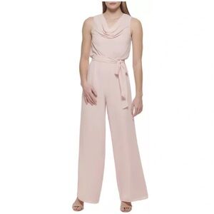 | Vince Camuto Cowl Neck Chiffon Sleeveless Tie Belted Jumpsuit |